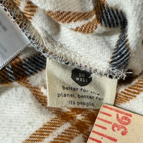 Madewell Shirt Womens S Ivory Ginger Navy Plaid Oversized Flannel Boyfriend - Picture 8 of 10